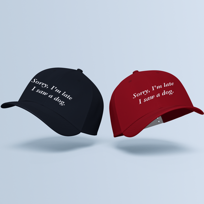 'Sorry, I'm Late I Saw A Dog' Embroidered Cap