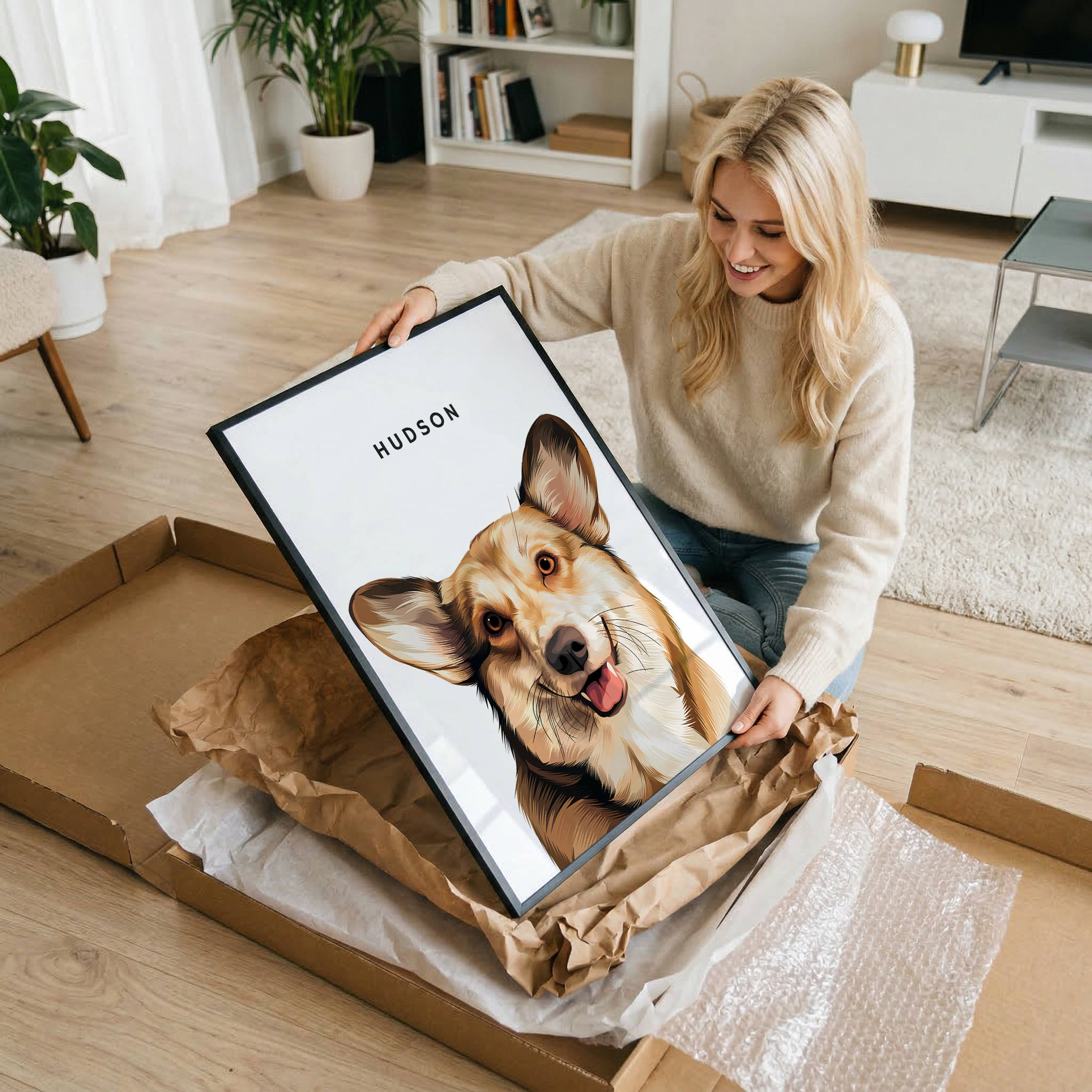 Modern Hand-Drawn Pet Portrait