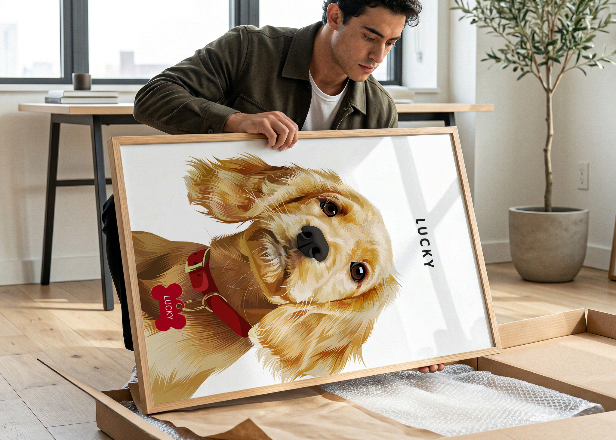 Modern Hand-Drawn Pet Portrait