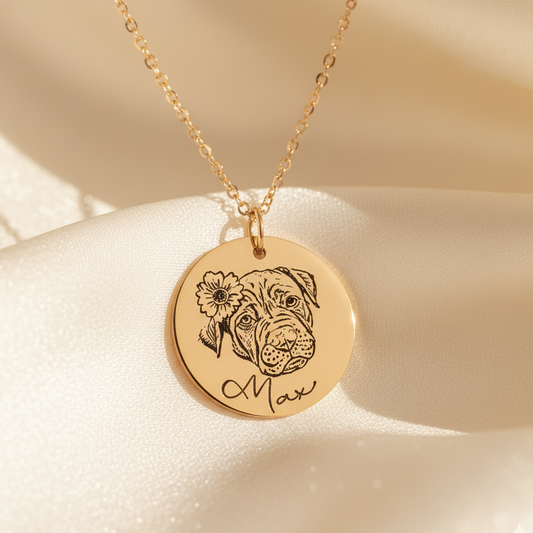 Fine Chain Engraved Pet Portrait Necklace