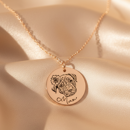 Fine Chain Engraved Pet Portrait Necklace