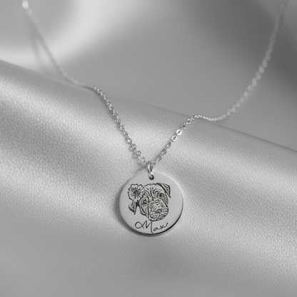 Fine Chain Engraved Pet Portrait Necklace