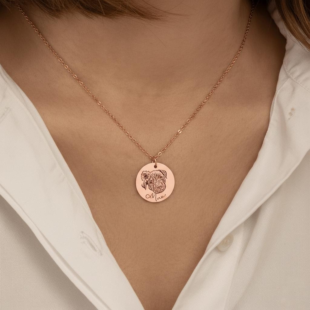Fine Chain Engraved Pet Portrait Necklace