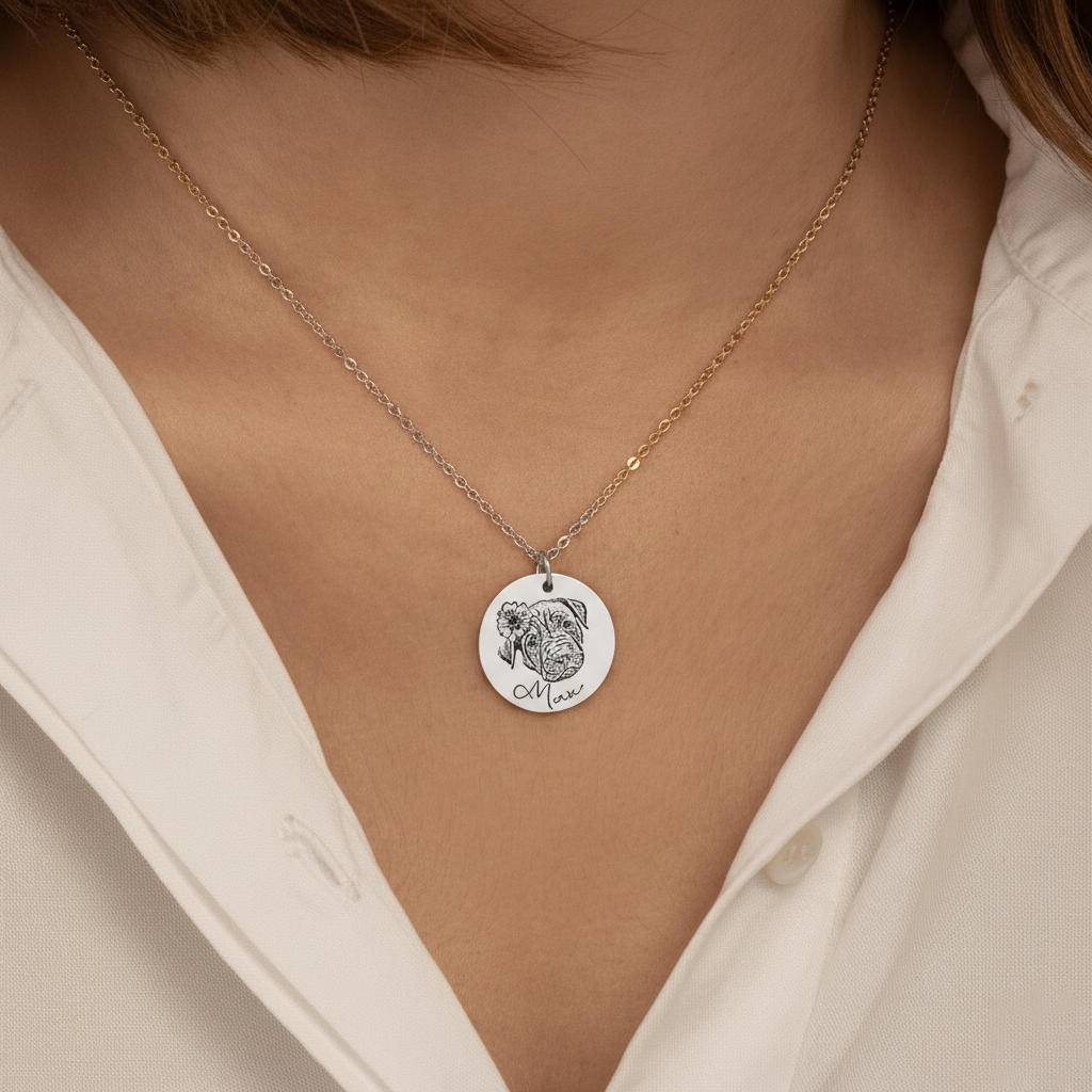 Fine Chain Engraved Pet Portrait Necklace